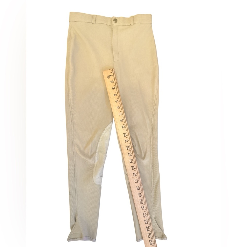 Tuff Rider Riding Breeches Children 16 Front Zip Knee Patch Tan Beige Ribbed - Picture 5 of 6